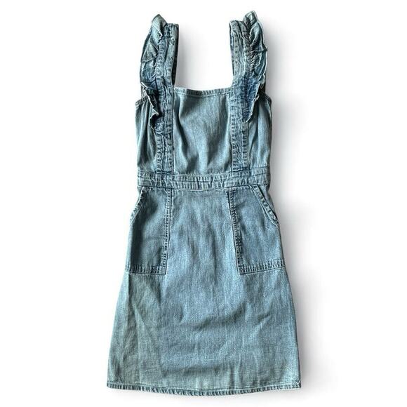 Japna Cottagecore Denim Dress Womens XS Blue Stone Wash Boho Knee Length Peasant - Picture 1 of 8